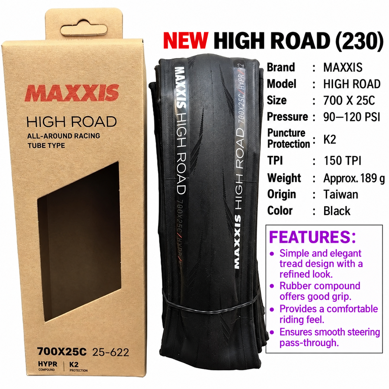 MAXXIS High Road and High Road SL Folding Road Tires, 700 x 25C, 28C, 30C and 32C