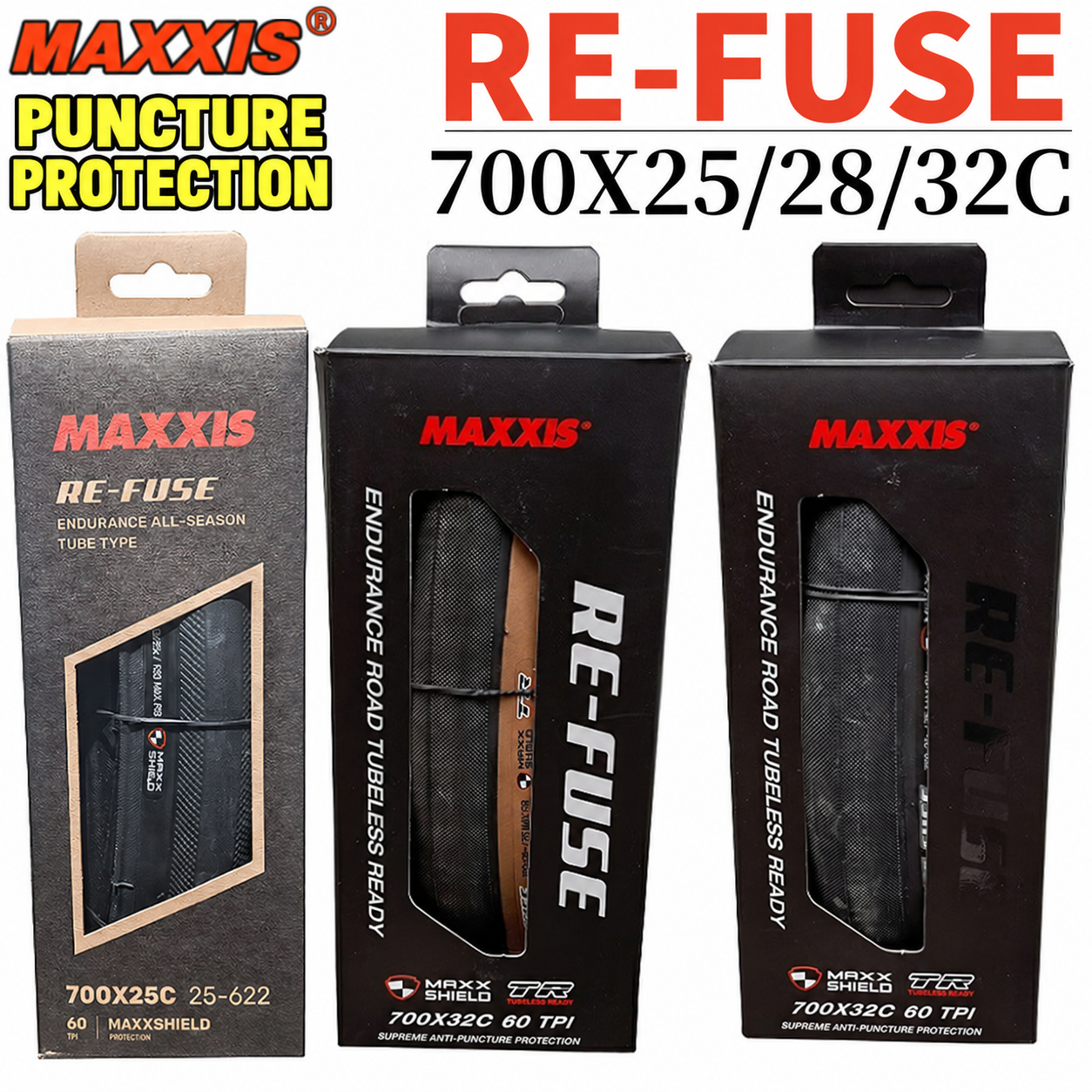 MAXXIS Re-Fuse Folding Road Tires, 700 x 25C, 28C and 32C, Tube Type and TR Options
