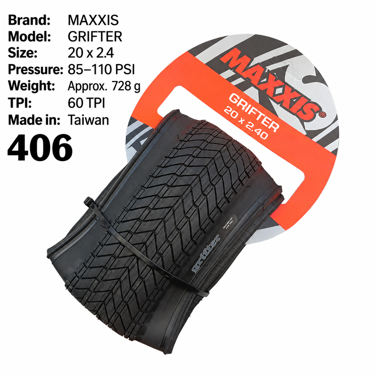 MAXXIS Grifter Folding BMX and Street Tires, 20 x 2.1, 2.3, 2.4 and 29 x 2.0