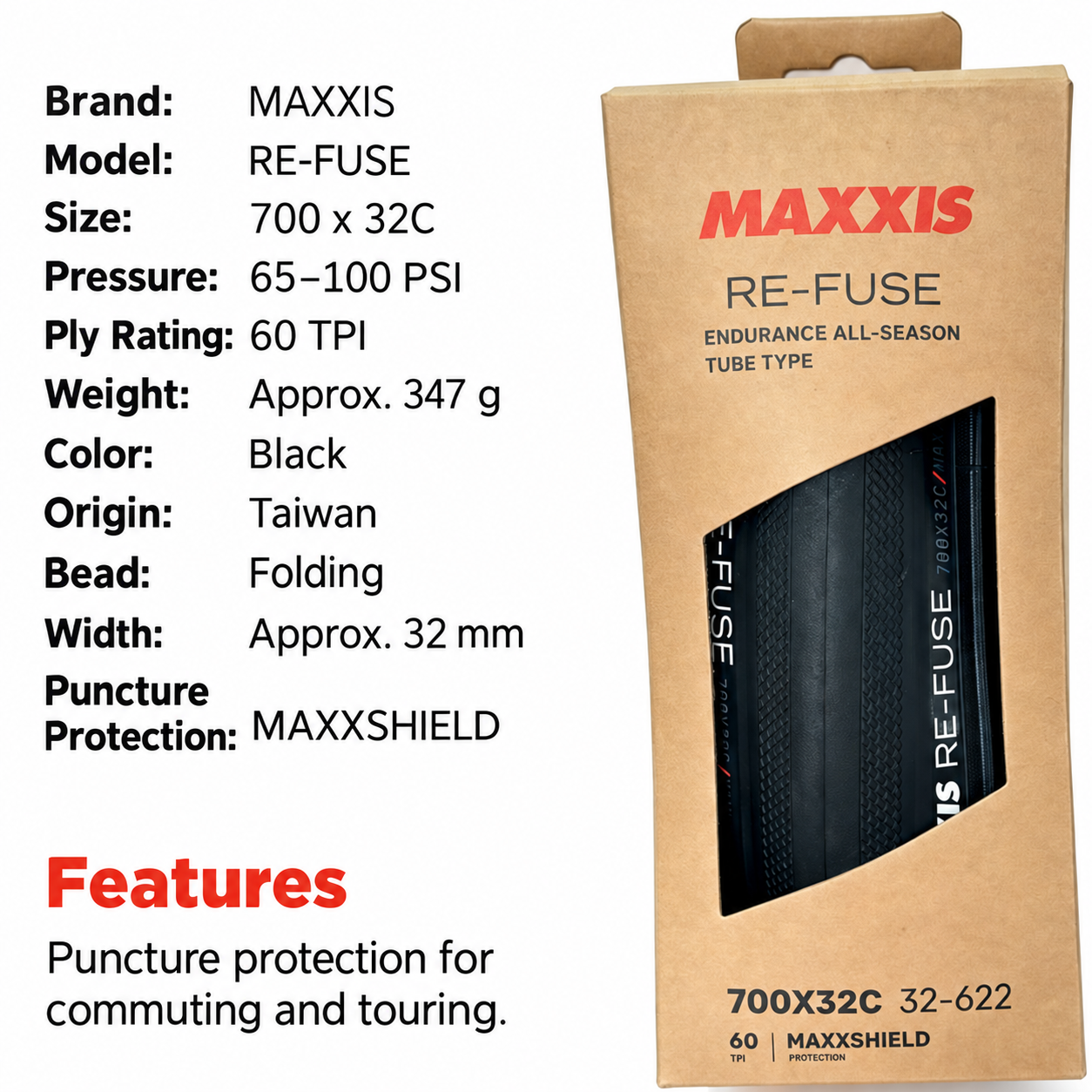 MAXXIS Re-Fuse Folding Road Tires, 700 x 25C, 28C and 32C, Tube Type and TR Options