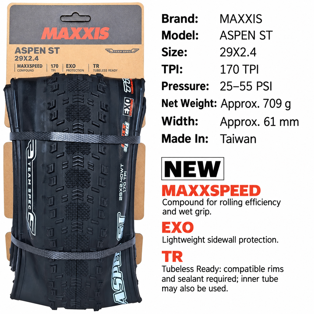 MAXXIS Aspen, Aspen ST and Aspen AT Folding XC Tires, 27.5 and 29 Inch