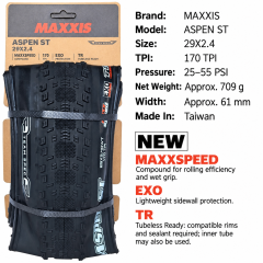 29 x 2.4 WT / Aspen ST / MaxxSpeed EXO TR / 170 TPI / Black