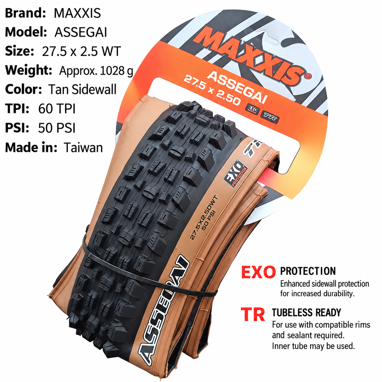 MAXXIS Assegai Folding Mountain Bike Tires, 27.5 and 29 Inch, EXO, EXO+, DD and DH Options