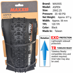 29 x 2.25 / Aspen / EXO TR / 120 TPI / Black