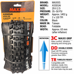 29 x 2.5 WT / 3C MaxxGrip DD TR / Black