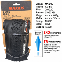 29 x 2.1 / Aspen / EXO TR / 120 TPI / Black