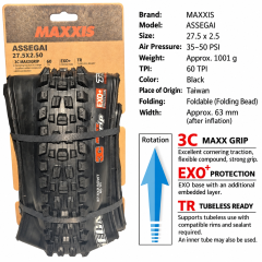 27.5 x 2.5 WT / 3C MaxxGrip EXO+ TR / Black