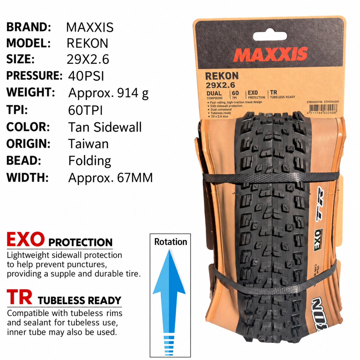 MAXXIS Rekon Folding Mountain Bike Tires, 24, 27.5 and 29 Inch