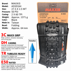 27.5 x 2.5 WT / 3C MaxxGrip DH TR E50 / Black