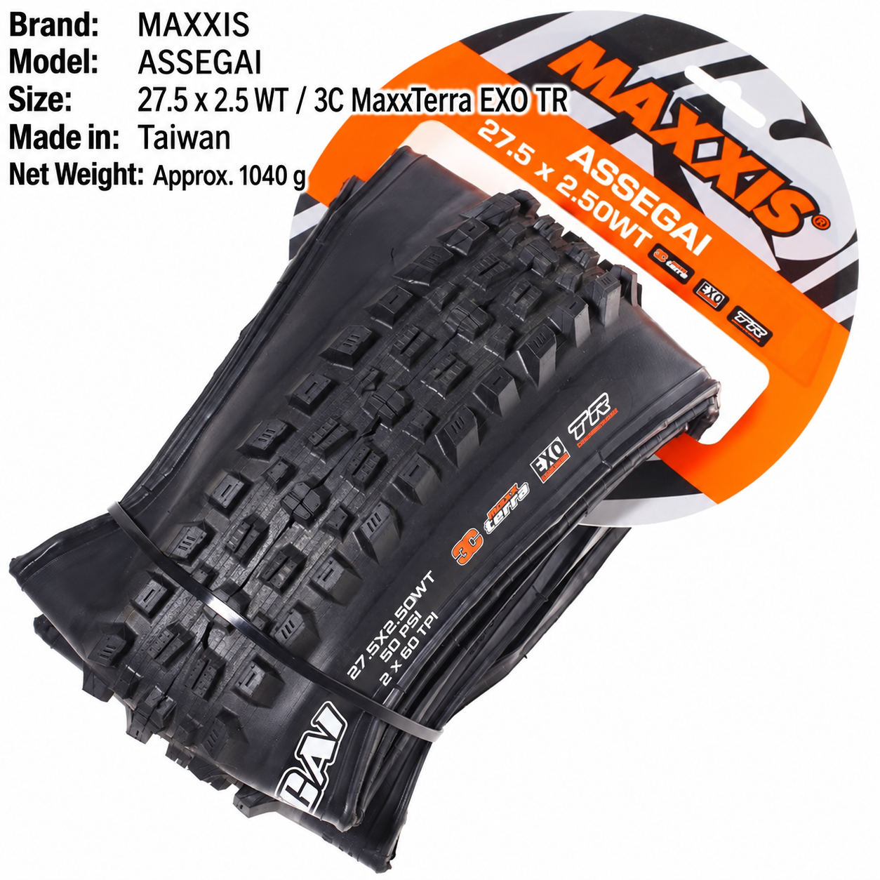 MAXXIS Assegai Folding Mountain Bike Tires, 27.5 and 29 Inch, EXO, EXO+, DD and DH Options