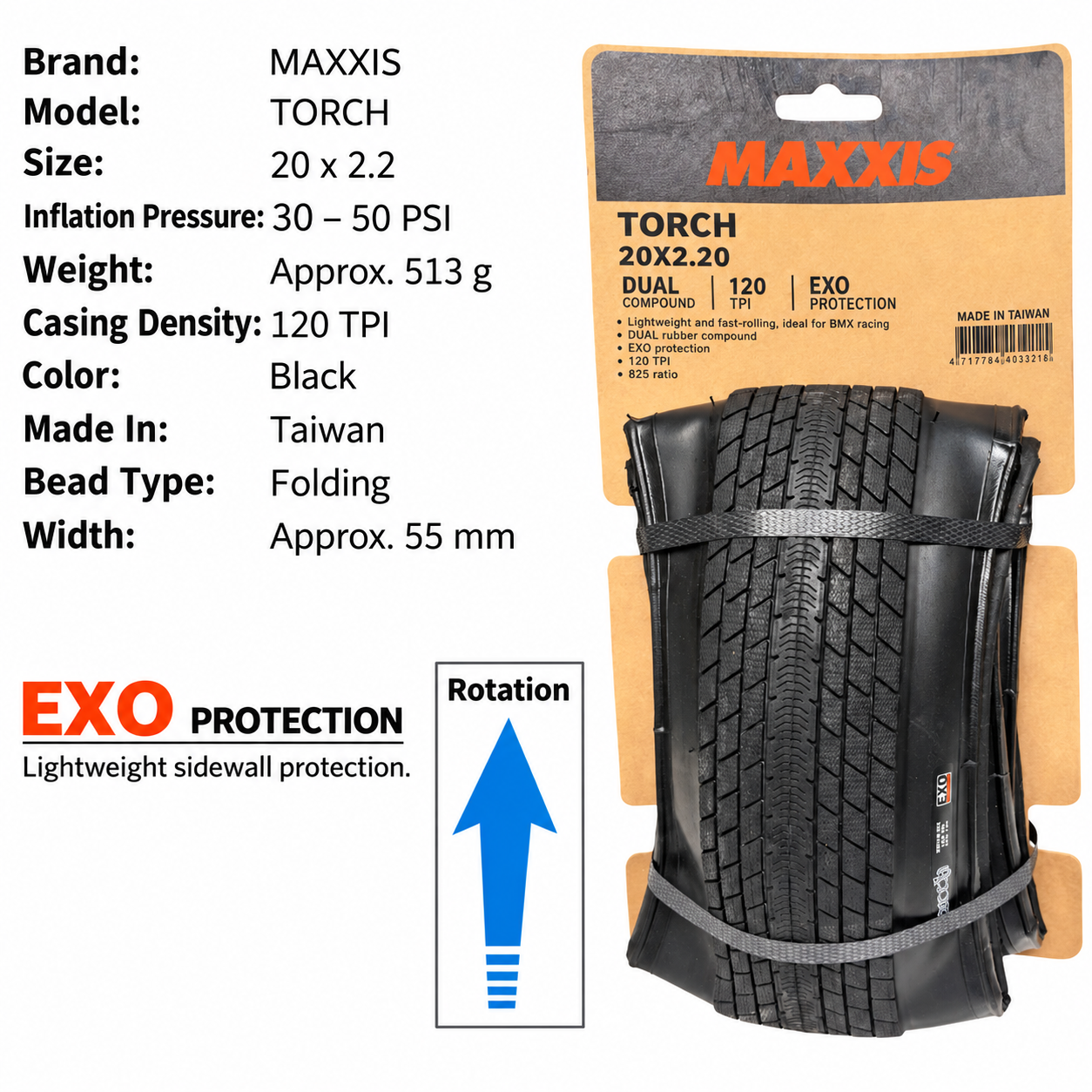 MAXXIS Torch Folding BMX and Street Tires, 20 Inch and 29 x 2.1 Options
