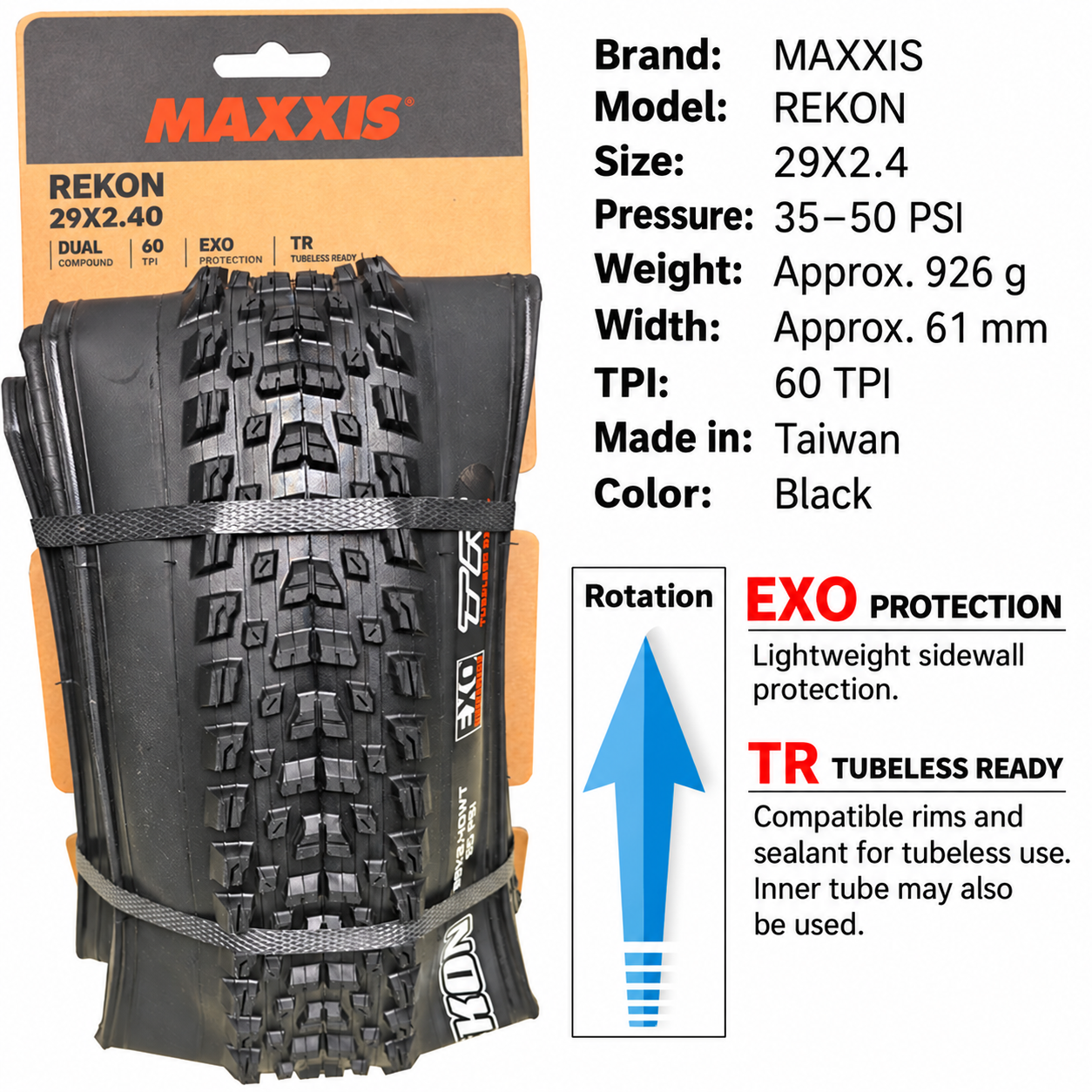 MAXXIS Rekon Folding Mountain Bike Tires, 24, 27.5 and 29 Inch