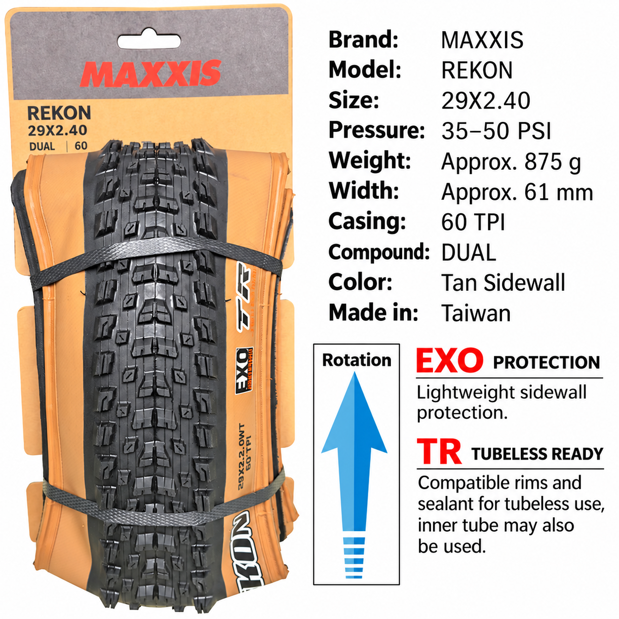 MAXXIS Rekon Folding Mountain Bike Tires, 24, 27.5 and 29 Inch