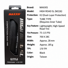 700 x 28C / M226 SL / Tube Type / K2 / Black