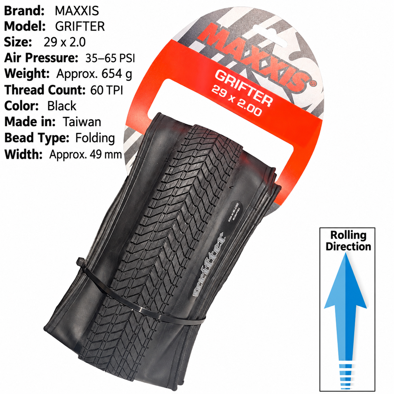 MAXXIS Grifter Folding BMX and Street Tires, 20 x 2.1, 2.3, 2.4 and 29 x 2.0