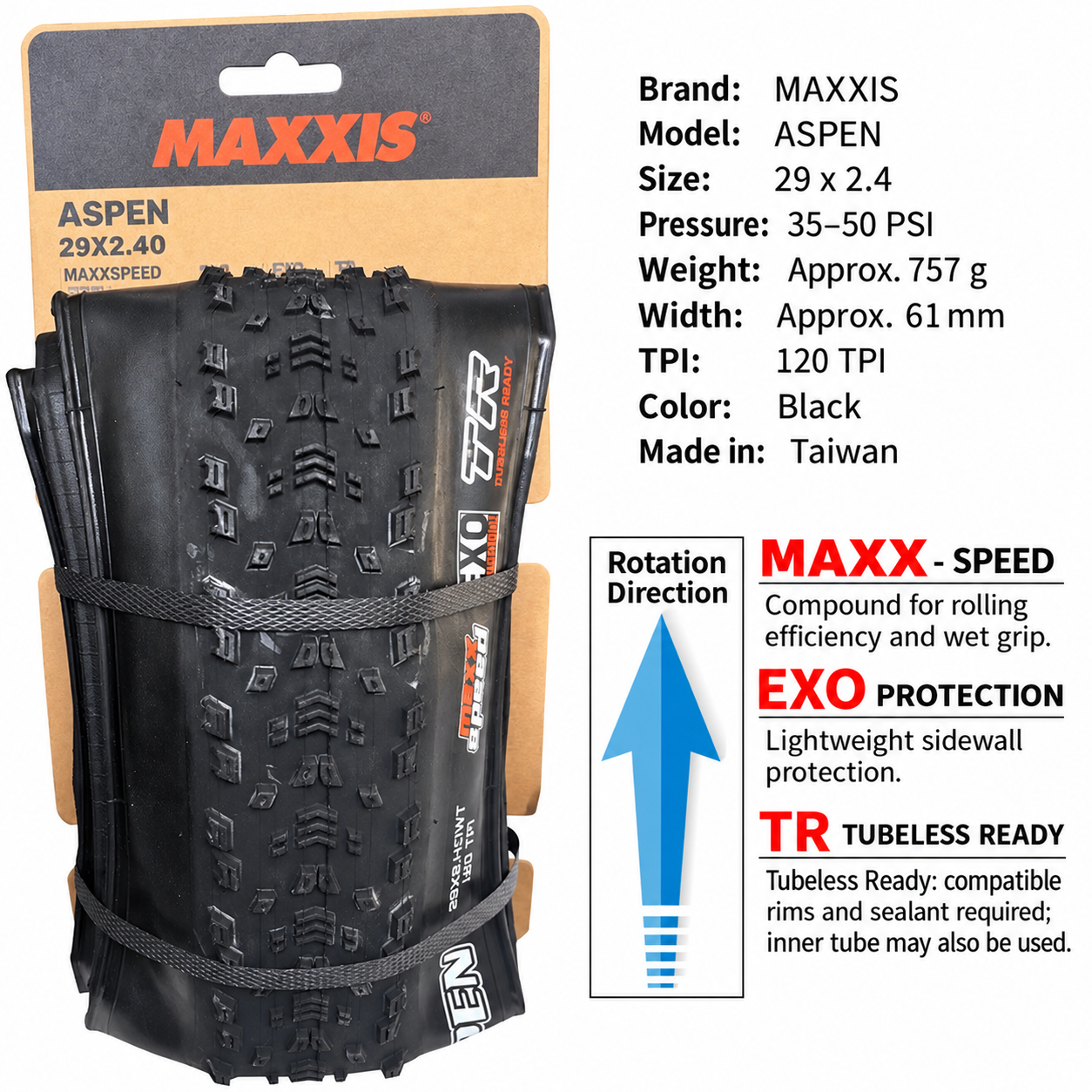 MAXXIS Aspen, Aspen ST and Aspen AT Folding XC Tires, 27.5 and 29 Inch