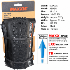 29 x 2.4 WT / Aspen / MaxxSpeed EXO TR / 120 TPI / Black