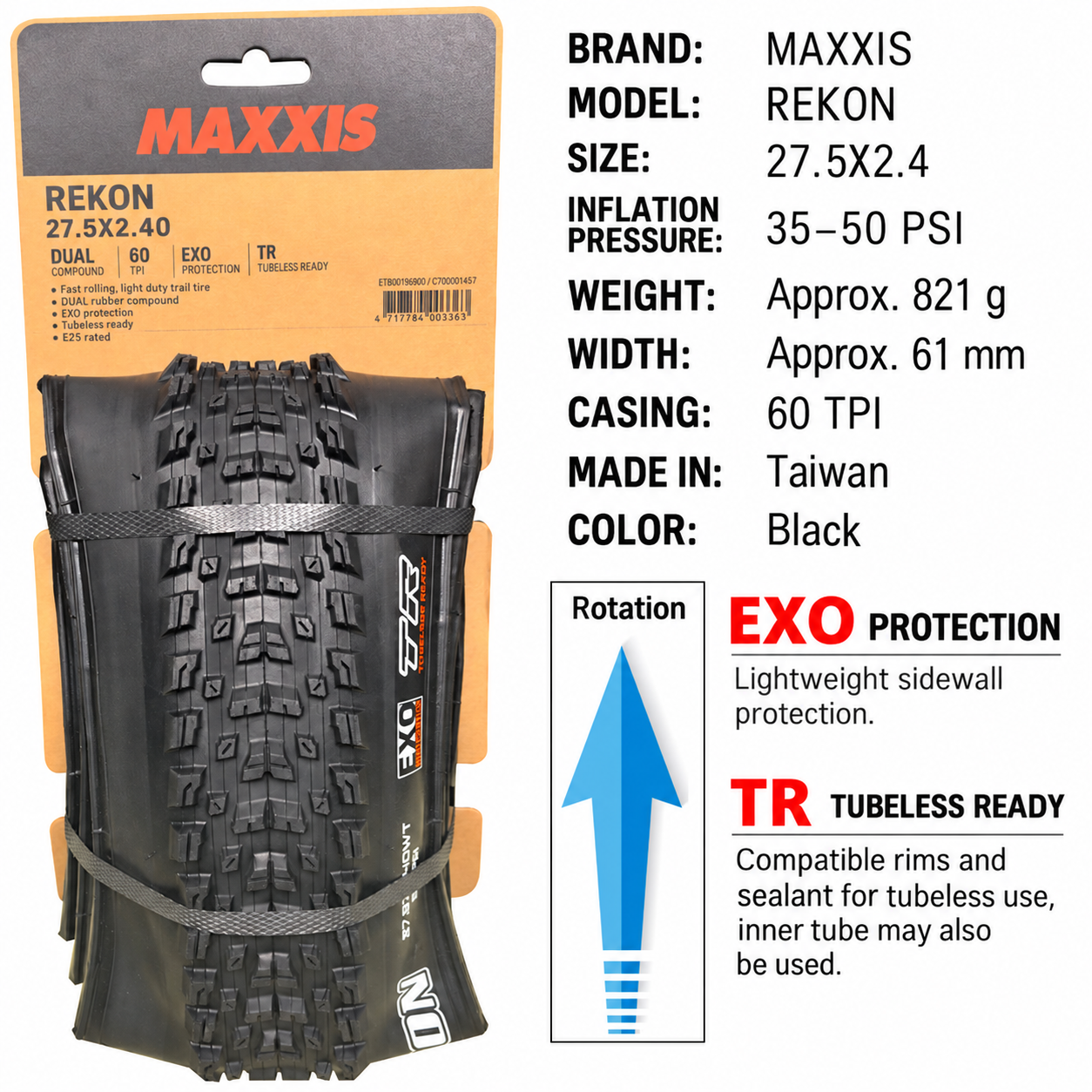 MAXXIS Rekon Folding Mountain Bike Tires, 24, 27.5 and 29 Inch