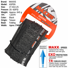 27.5 x 2.25 / Aspen / MaxxSpeed EXO TR / 120 TPI / Black