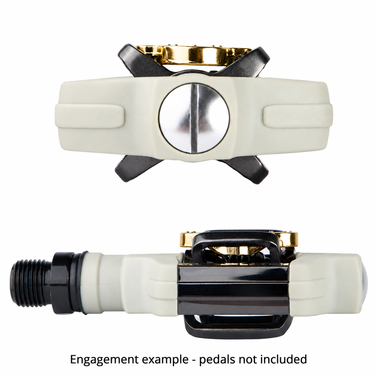 Eggbeater-Compatible Bicycle Pedal Cleat Kit, Gold 0 Degree Float Cleats, Left and Right Pair with M5 Screws, Steel Plates and Nylon Shims - detail 6