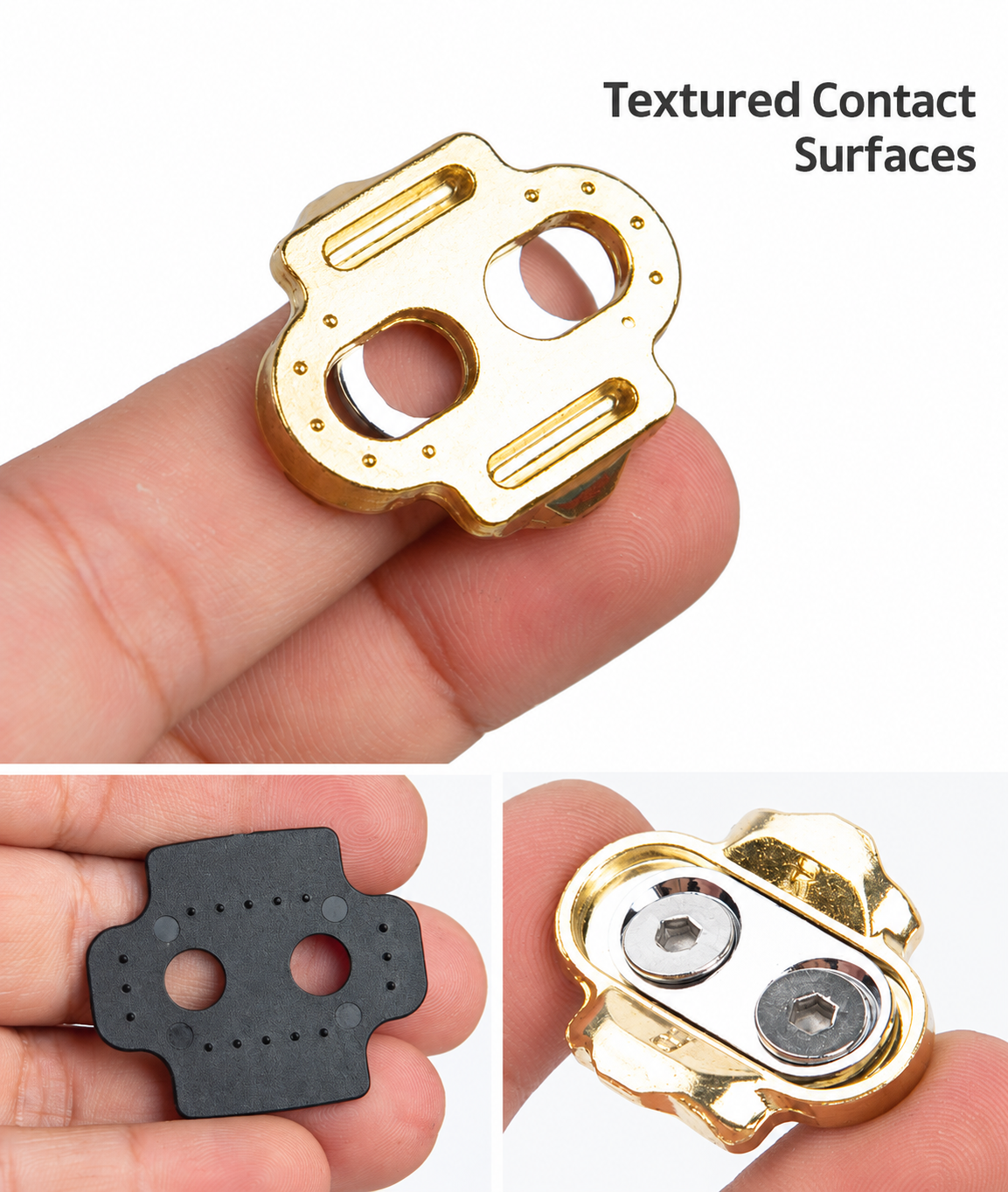 Eggbeater-Compatible Bicycle Pedal Cleat Kit, Gold 0 Degree Float Cleats, Left and Right Pair with M5 Screws, Steel Plates and Nylon Shims - detail 14
