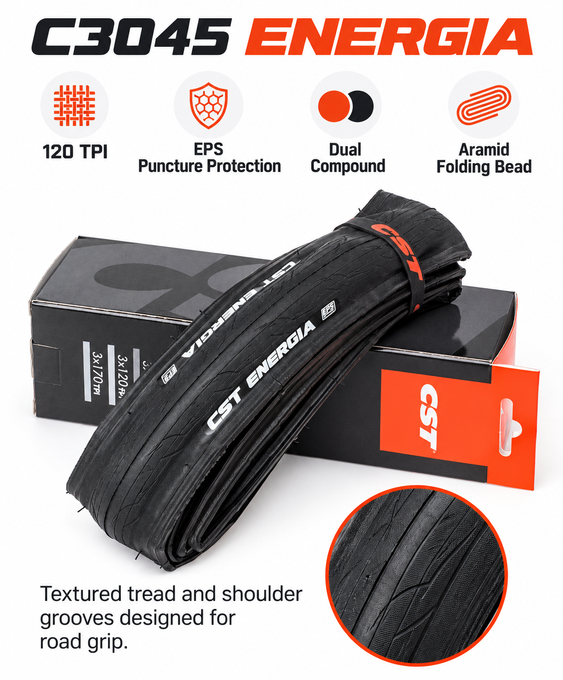 CST 700C Folding Road Bicycle Tires in 700 x 23C, 25C and 28C, C1406 C1761 C1808 C1922 C3045 and C3045N, EPS Protection and Tubeless Ready Option - detail 28