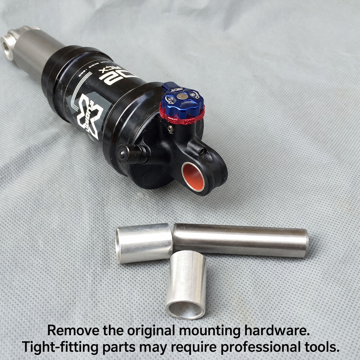 Rear Shock Mounting Hardware Adapter Kit for MTB Frames, 8 mm Bore, 22.2 / 24 / 25.4 / 38 / 41.4 mm Widths, 12.7 mm Center Shaft