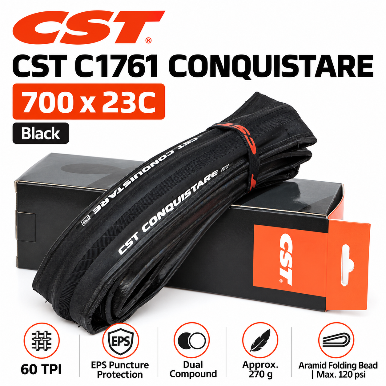 CST 700C Folding Road Bicycle Tires in 700 x 23C, 25C and 28C, C1406 C1761 C1808 C1922 C3045 and C3045N, EPS Protection and Tubeless Ready Option