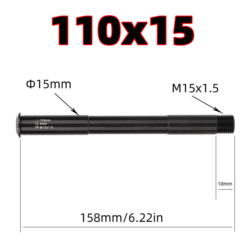 CORKI 110 x 15 mm Front Fork Thru Axle for Selected RockShox Forks, M15 x 1.5 Thread, 158 mm Length, 6 mm Hex Socket, 39 g