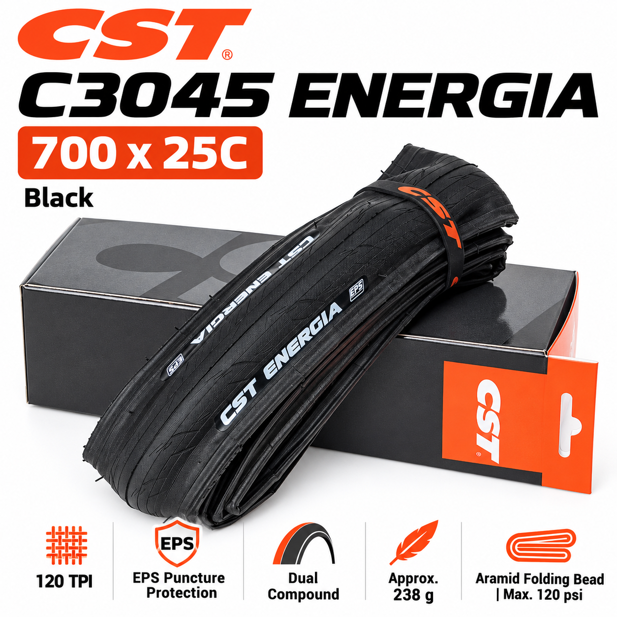 CST 700C Folding Road Bicycle Tires in 700 x 23C, 25C and 28C, C1406 C1761 C1808 C1922 C3045 and C3045N, EPS Protection and Tubeless Ready Option