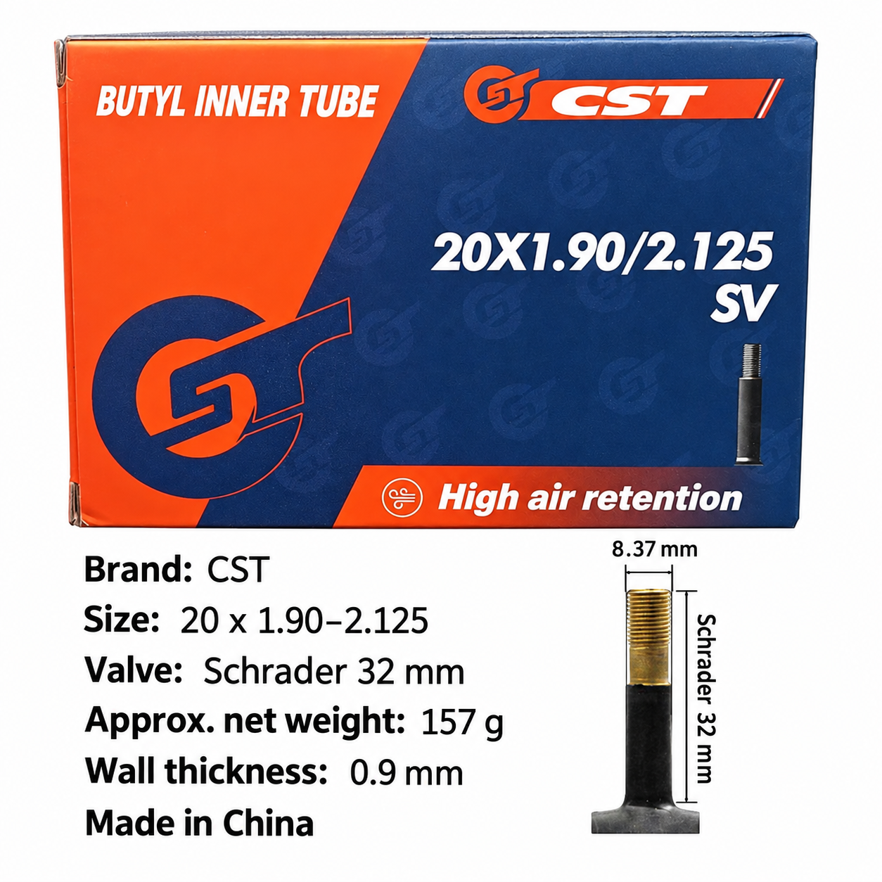 CST Butyl Rubber Bicycle Inner Tubes for 20, 24, 26, 27.5 and 29 Inch Wheels, Schrader and Presta Valves for Mountain and City Bikes
