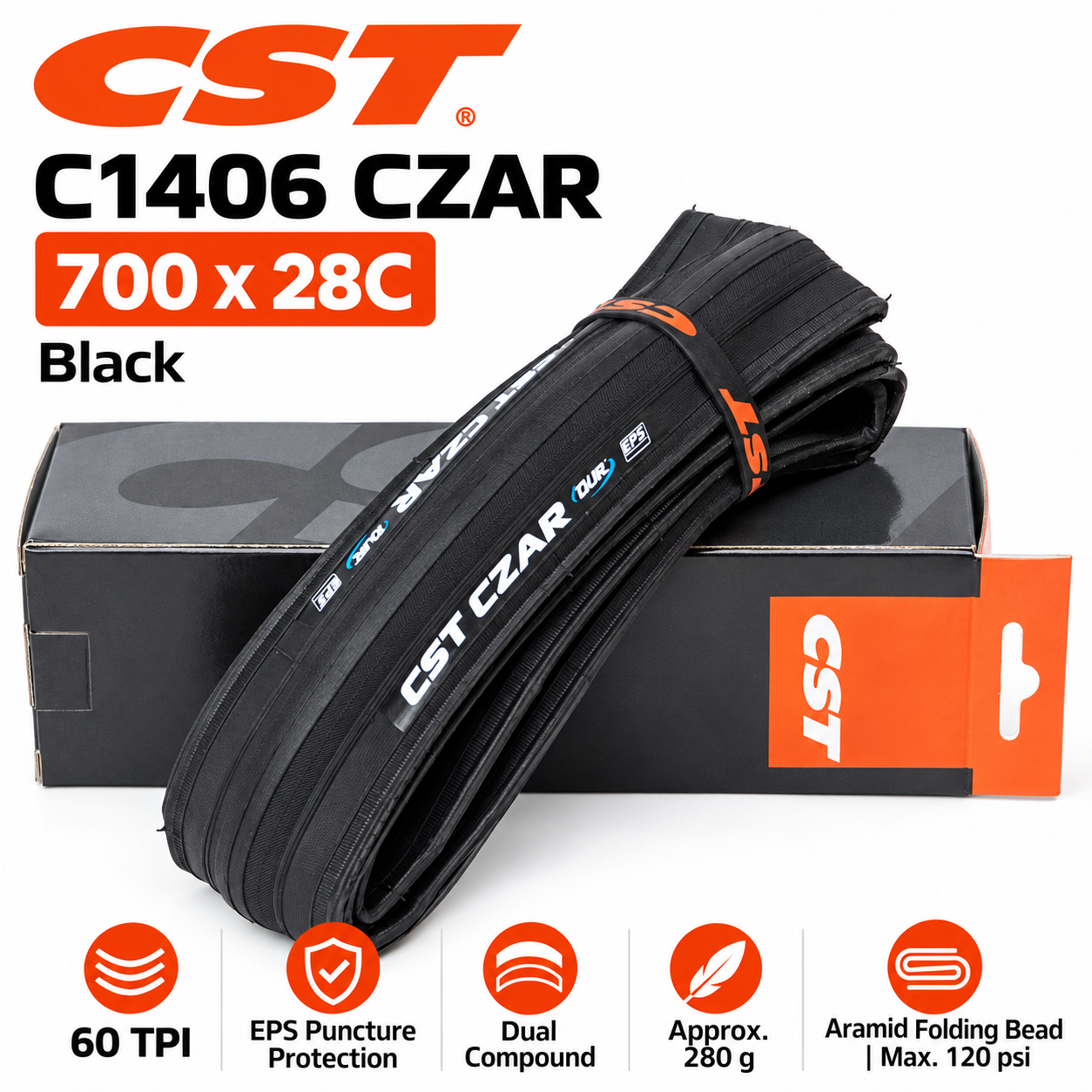 CST 700C Folding Road Bicycle Tires in 700 x 23C, 25C and 28C, C1406 C1761 C1808 C1922 C3045 and C3045N, EPS Protection and Tubeless Ready Option