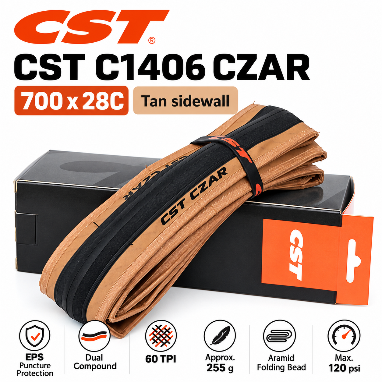 CST 700C Folding Road Bicycle Tires in 700 x 23C, 25C and 28C, C1406 C1761 C1808 C1922 C3045 and C3045N, EPS Protection and Tubeless Ready Option