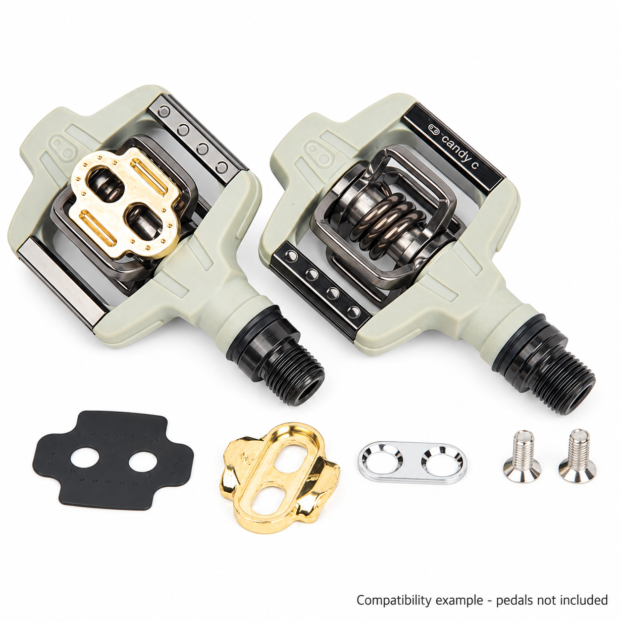 Eggbeater-Compatible Bicycle Pedal Cleat Kit, Gold 0 Degree Float Cleats, Left and Right Pair with M5 Screws, Steel Plates and Nylon Shims