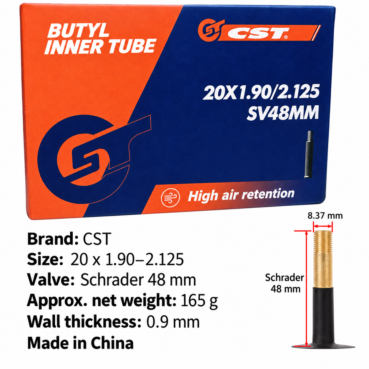 CST Butyl Rubber Bicycle Inner Tubes for 20, 24, 26, 27.5 and 29 Inch Wheels, Schrader and Presta Valves for Mountain and City Bikes