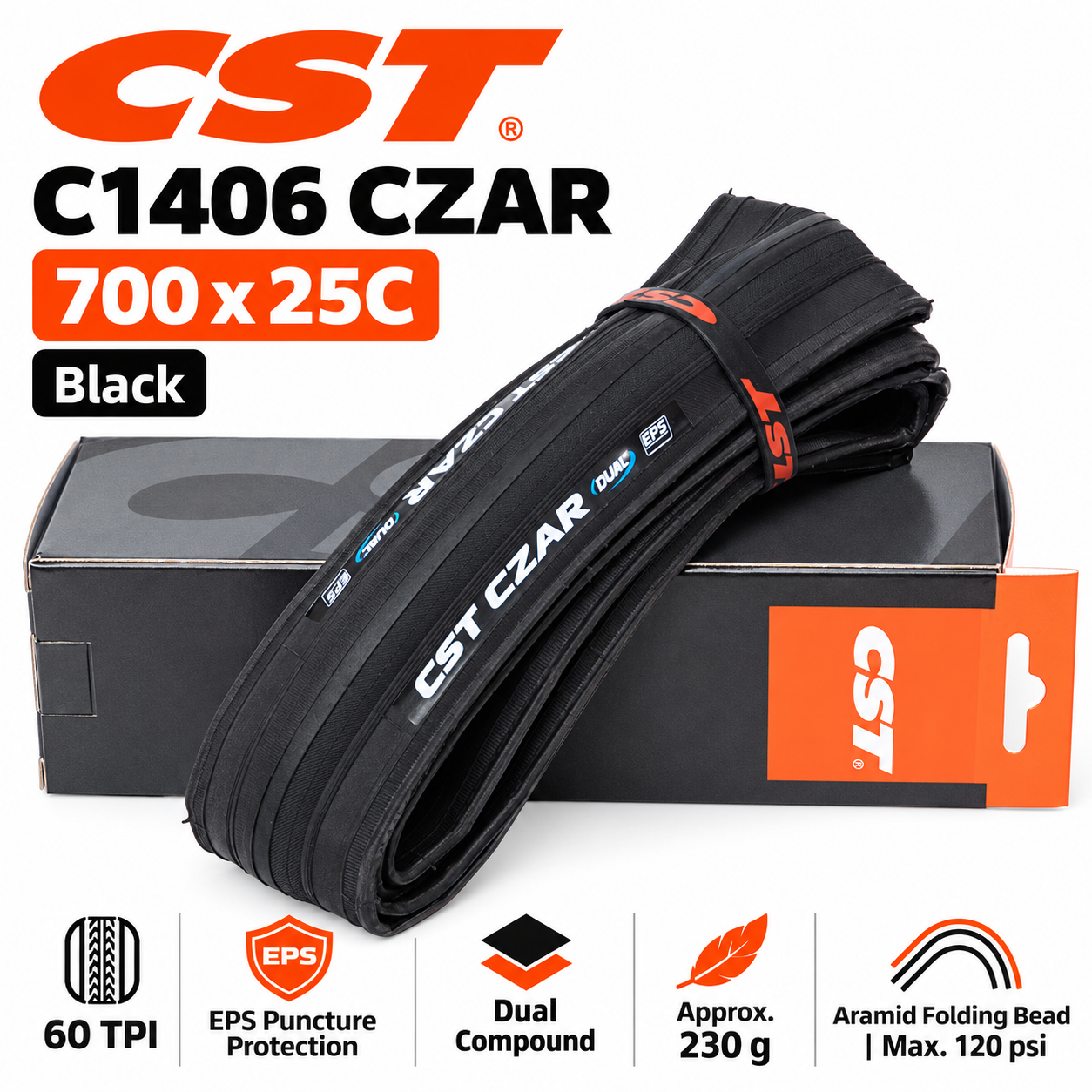 CST 700C Folding Road Bicycle Tires in 700 x 23C, 25C and 28C, C1406 C1761 C1808 C1922 C3045 and C3045N, EPS Protection and Tubeless Ready Option