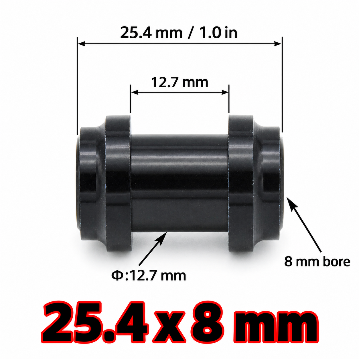Rear Shock Mounting Hardware Adapter Kit for MTB Frames, 8 mm Bore, 22.2 / 24 / 25.4 / 38 / 41.4 mm Widths, 12.7 mm Center Shaft