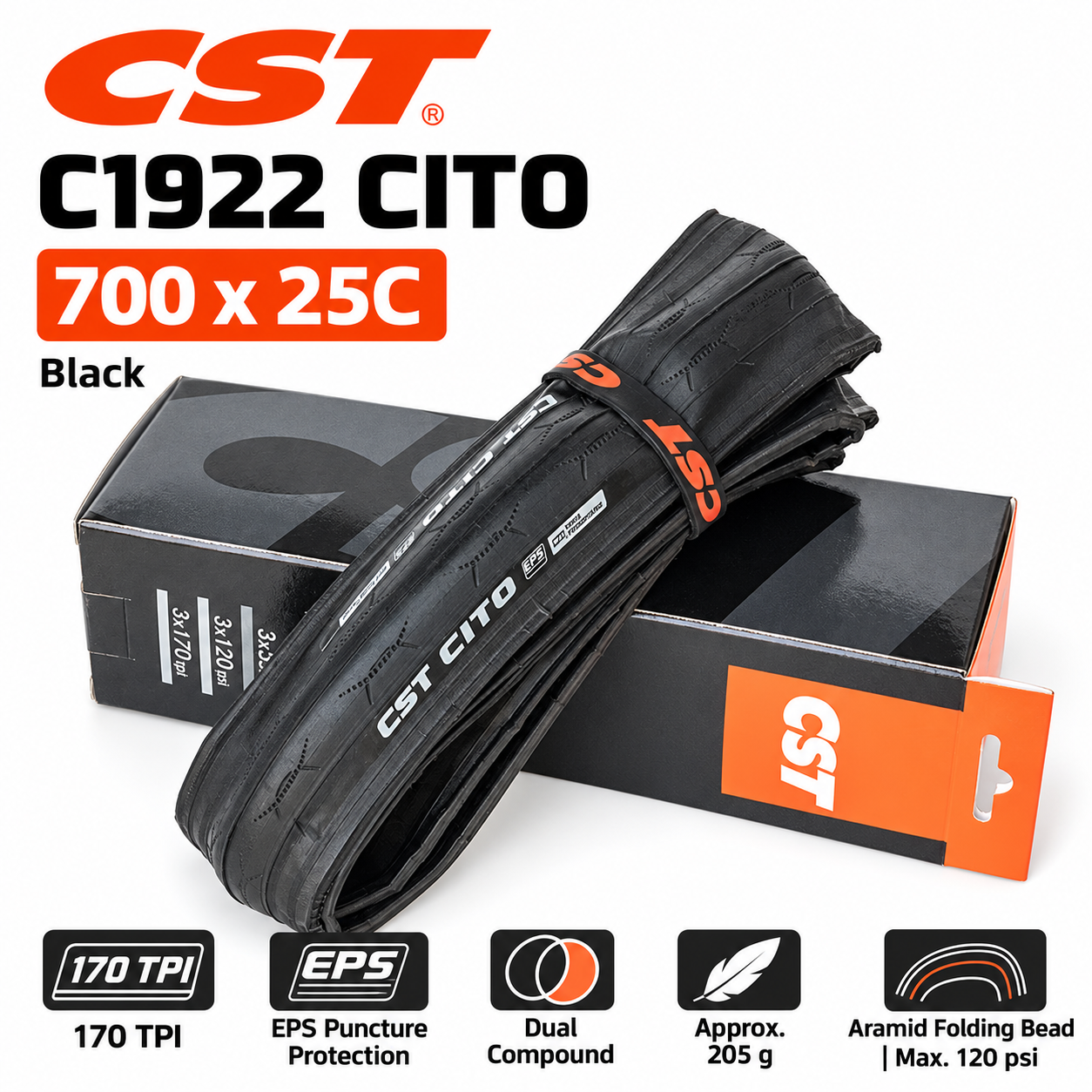 CST 700C Folding Road Bicycle Tires in 700 x 23C, 25C and 28C, C1406 C1761 C1808 C1922 C3045 and C3045N, EPS Protection and Tubeless Ready Option