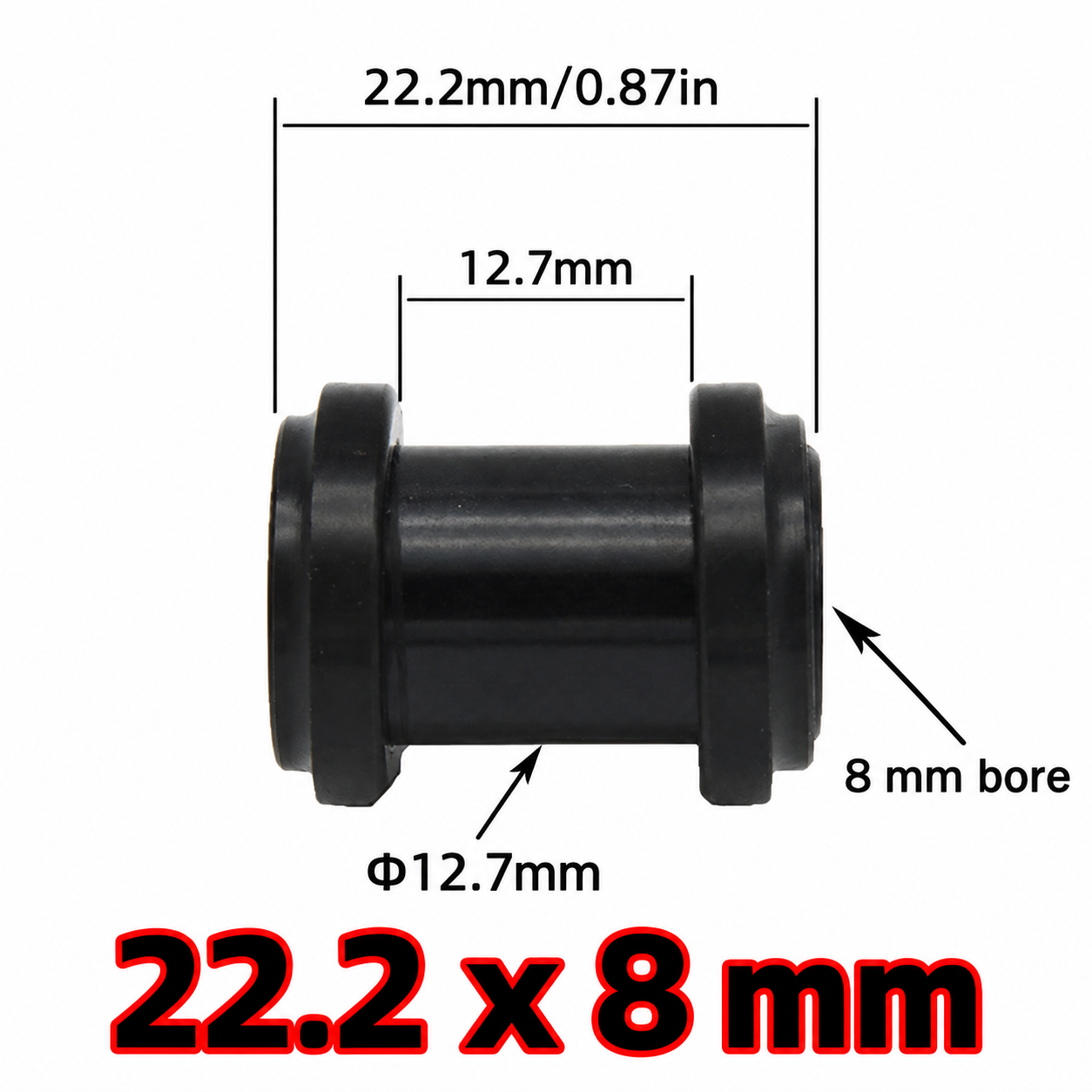 Rear Shock Mounting Hardware Adapter Kit for MTB Frames, 8 mm Bore, 22.2 / 24 / 25.4 / 38 / 41.4 mm Widths, 12.7 mm Center Shaft