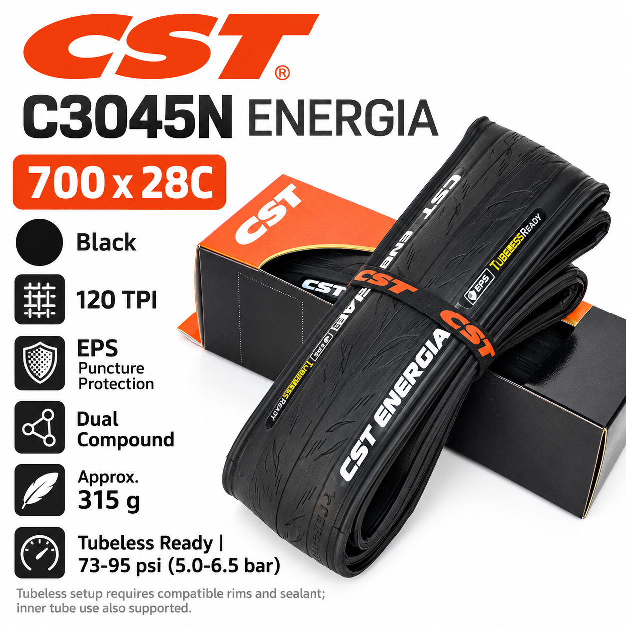 CST 700C Folding Road Bicycle Tires in 700 x 23C, 25C and 28C, C1406 C1761 C1808 C1922 C3045 and C3045N, EPS Protection and Tubeless Ready Option