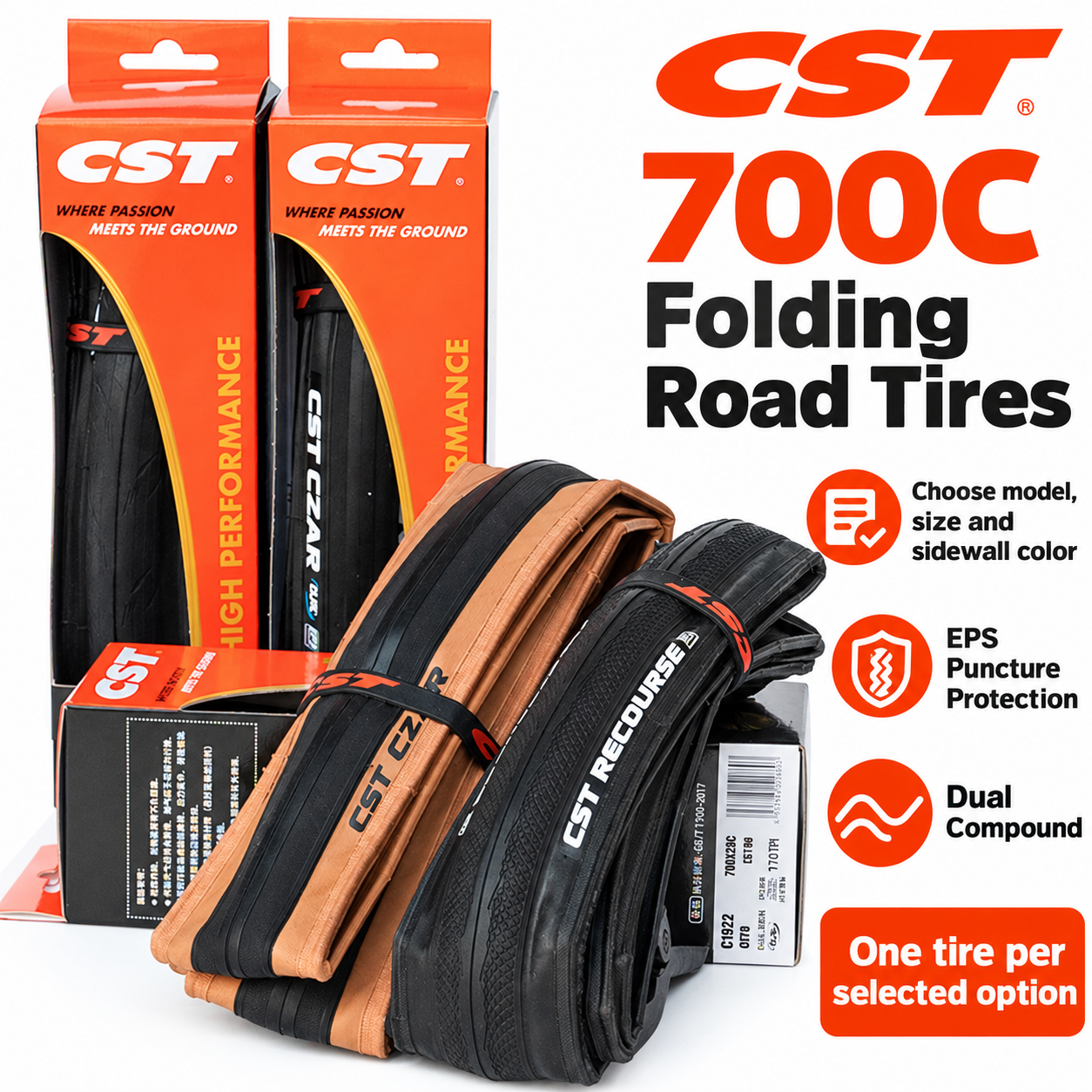 CST 700C Folding Road Bicycle Tires in 700 x 23C, 25C and 28C, C1406 C1761 C1808 C1922 C3045 and C3045N, EPS Protection and Tubeless Ready Option