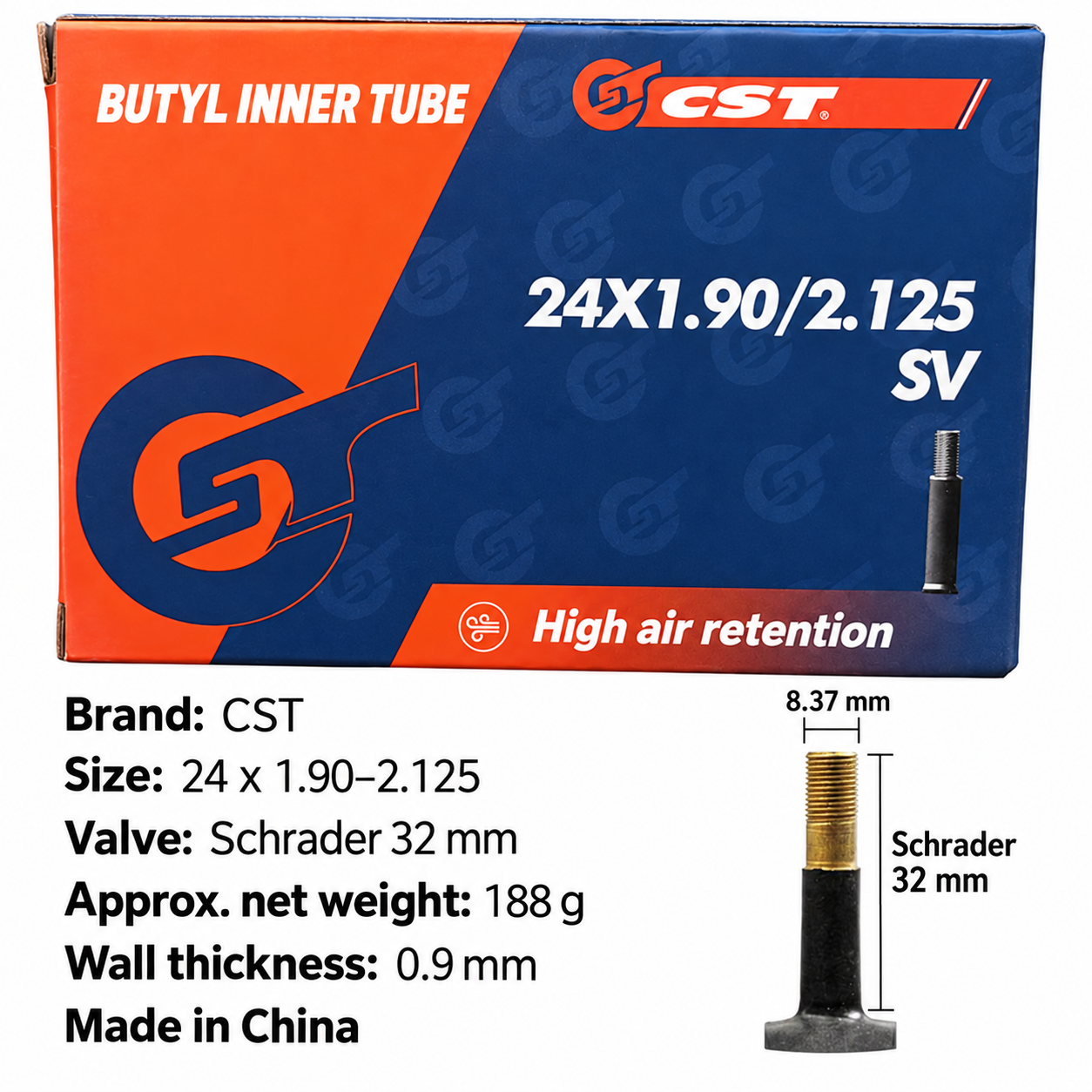 CST Butyl Rubber Bicycle Inner Tubes for 20, 24, 26, 27.5 and 29 Inch Wheels, Schrader and Presta Valves for Mountain and City Bikes