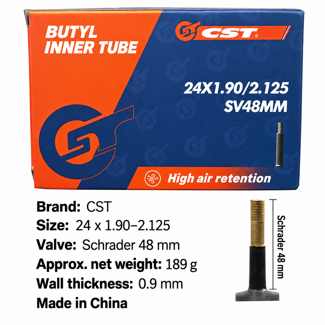 CST Butyl Rubber Bicycle Inner Tubes for 20, 24, 26, 27.5 and 29 Inch Wheels, Schrader and Presta Valves for Mountain and City Bikes