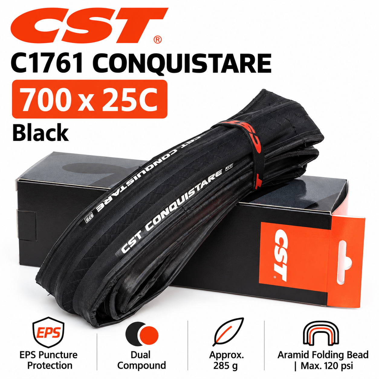 CST 700C Folding Road Bicycle Tires in 700 x 23C, 25C and 28C, C1406 C1761 C1808 C1922 C3045 and C3045N, EPS Protection and Tubeless Ready Option