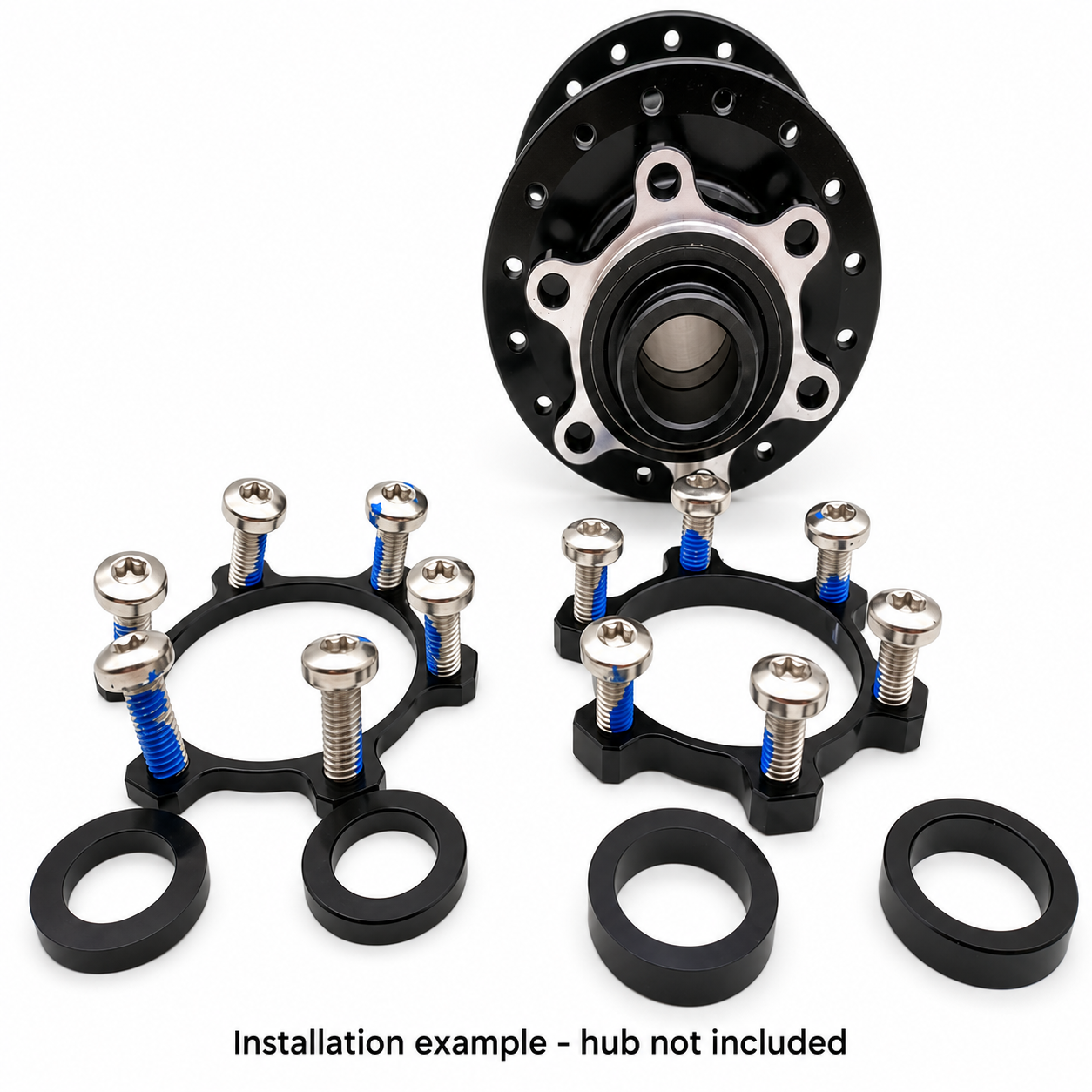CNC Boost Hub Conversion Spacer Kit for Mountain Bikes, Front 100 x 15 to 110 x 15 mm or Rear 142 x 12 to 148 x 12 mm, Black