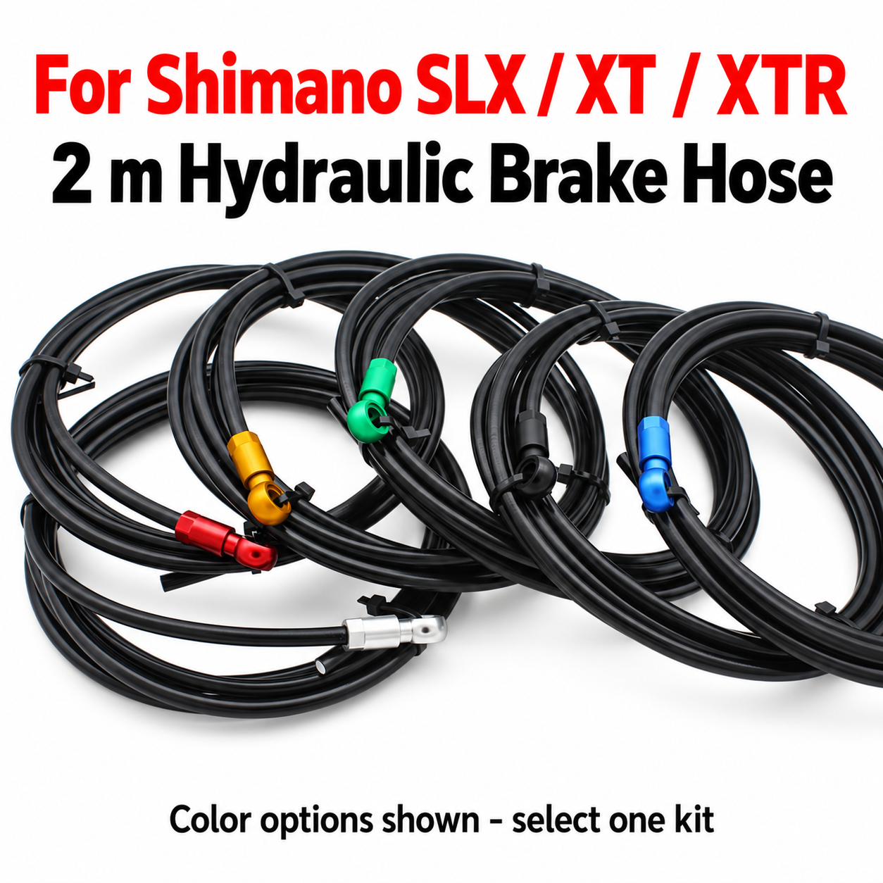 LIEPEY 2 m Hydraulic Disc Brake Hose Kit for Shimano SLX XT XTR, 2.0 x 5.0 mm Hose with 7075 Aluminum Banjo Fitting, Six Colors
