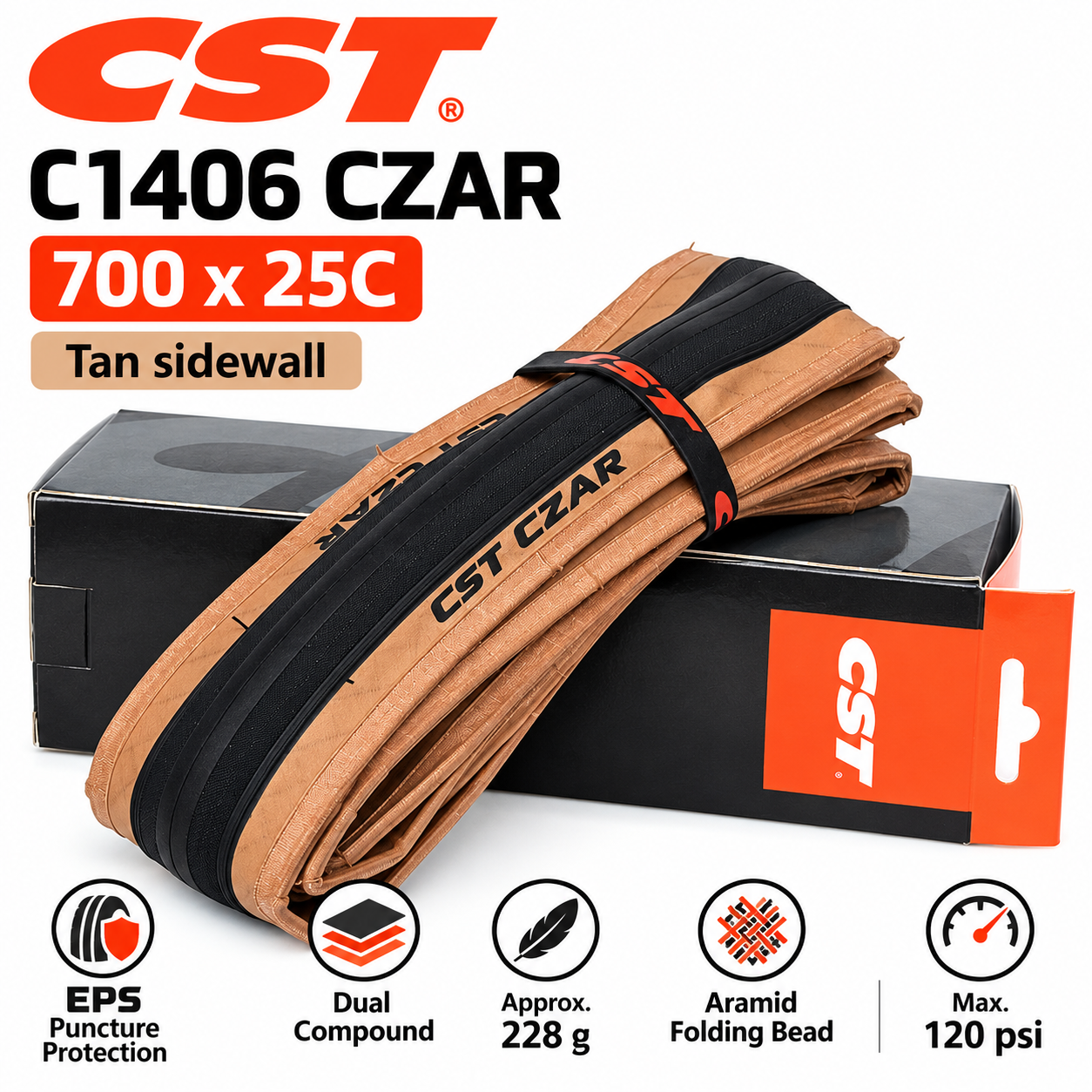 CST 700C Folding Road Bicycle Tires in 700 x 23C, 25C and 28C, C1406 C1761 C1808 C1922 C3045 and C3045N, EPS Protection and Tubeless Ready Option