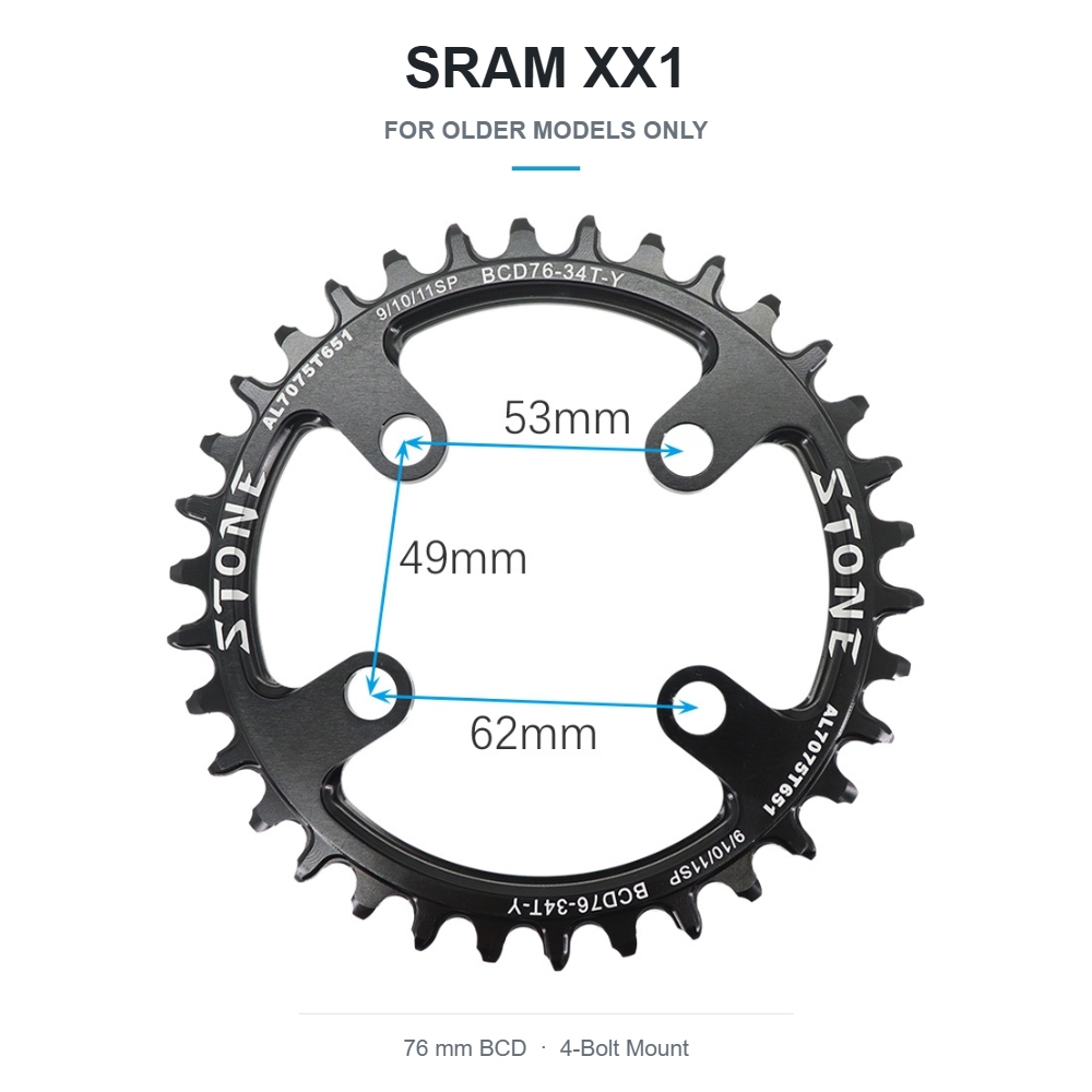STONE 76BCD Round Narrow-Wide Chainring 30-42T for SRAM XX1, Stout and SiSL2 Crank Interfaces, 1x Setup