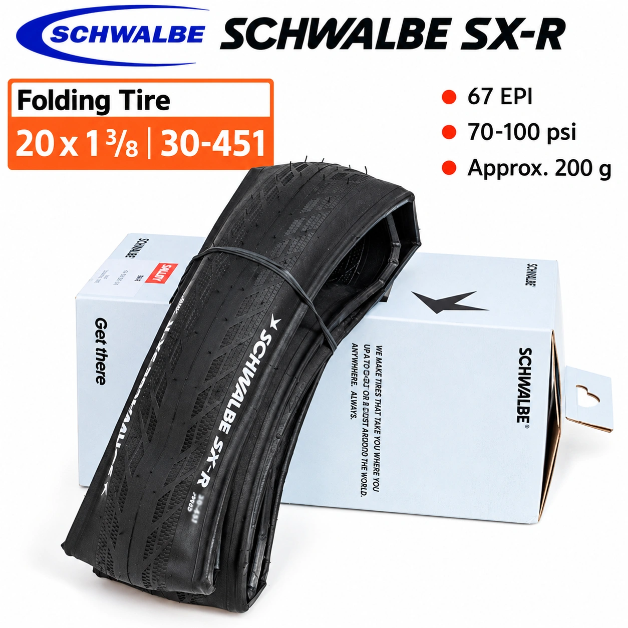 SCHWALBE SX-R 20 Inch Folding BMX Bicycle Tires, 42-406 20 x 1.6, 47 ...