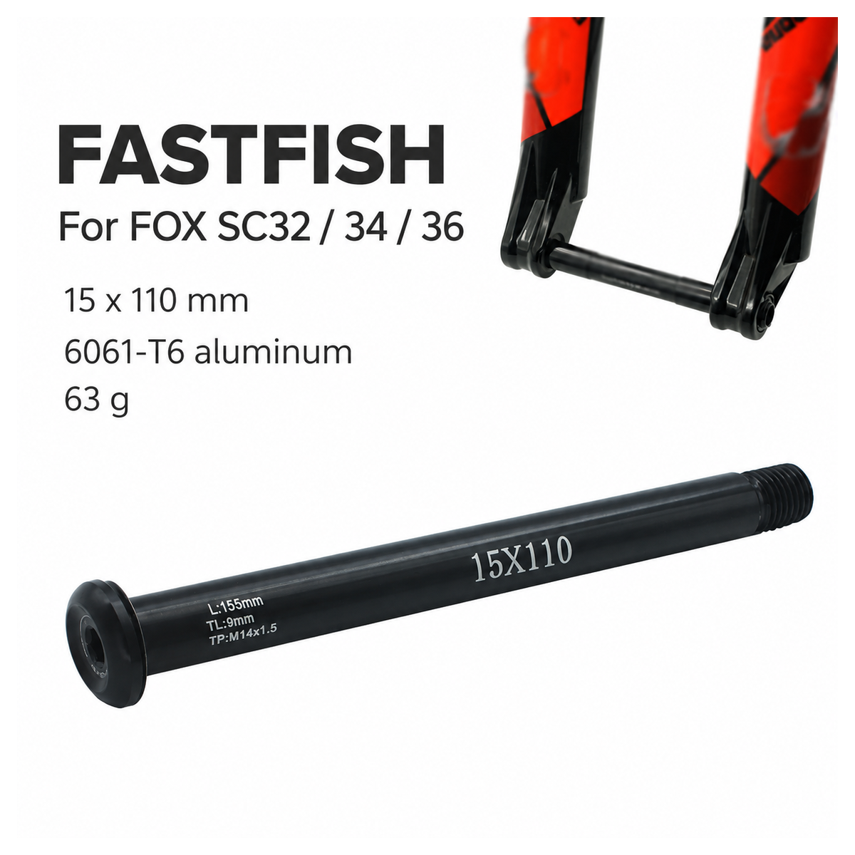 FASTFISH 6061-T6 Aluminum Front Fork Thru Axle for Matching FOX SC32 34 ...